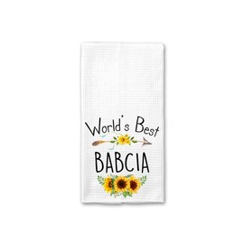 World's Best Babcia Kitchen Towel, Floral Sunflower Kitchen Towel, Best Babcia Ever, Gift Mothers Day Birthday Christmas Thanksgiving for Babcia, Soft and Absorbent Kitchen Tea Towel
