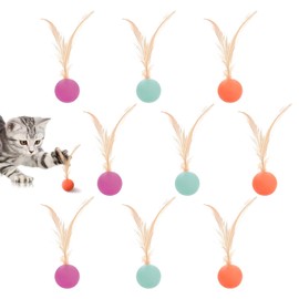 Homiliky Cat Bouncy Balls with Feathers - 10Pcs 2.5Cm Rubber Interactive Cat Play Balls Toys for Cats Indoor Playtime Solo Play Exercise Chasing Games, Random Colors