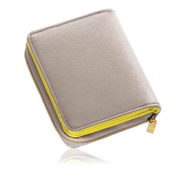 Mura's Goat Leather, Saffiano Leather, Women's, Bi-Color, Bi-Color, Anti-Skimming, Gray × Yellow