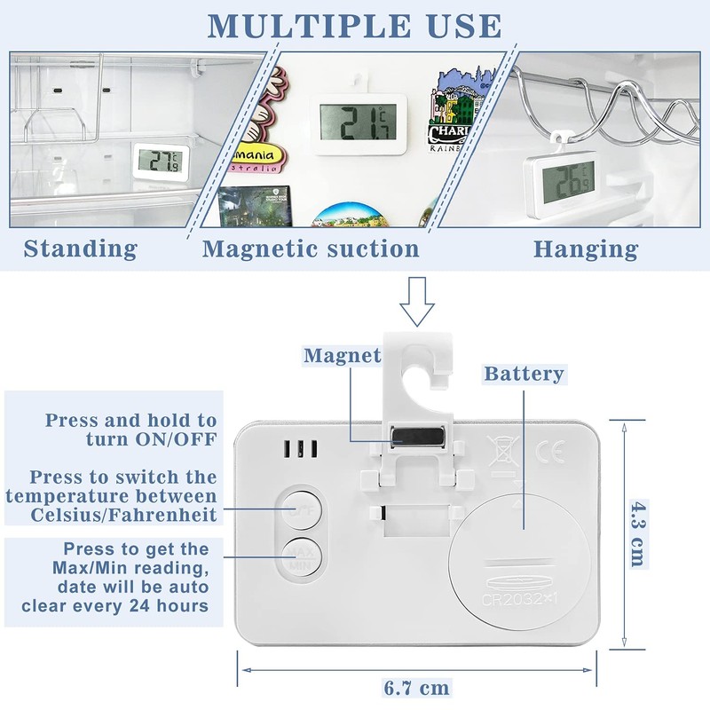 Fridge Thermometer Digital Refrigerator Thermometer, Suplong 2 Sets Digital Waterproof