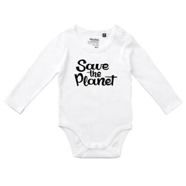 Huuraa Unisex Babybody Save the Planet Schriftzug Geschenk Größe 74 White Bio Baumwolle Fairtrade Save the Planet Aufmerksamkeit