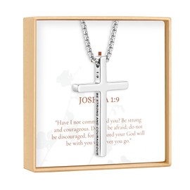 Ldurian Cross Chain for Men, Mens Cross Necklaces Inspirational Bible Verse Pendant Guys Necklaces, Stainless Steel Religious Christian Religious Gifts, 22inch, Stainless Steel, No Gemstone