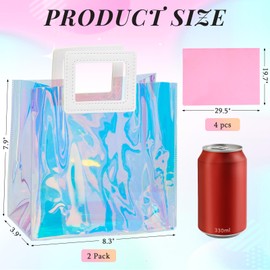 Ohuimrt 2 Pack Holographic Small Gift Bags with Tissue Paper, Iridescent Birthday Gift Bags with Handles for Women, Girls, Valentine's Day, Bachelorette Parties, Weddings