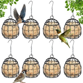 8pcs Bird Feeder, Suet Ball Feeders for Outside Hanging, Metal Hanging Bird Feeder with Hooks, Fat Ball Bird Feeder Suet Feeder for Wild Birds Outdoor Garden