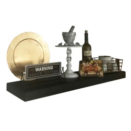 joelsantiques 36 Inch Wooden Floating Shelves for Wall - 36x12x2 in - Made of Natural Wood - Long Heavy Duty Rustic Wall Shelves for Bedroom - Perfect for Living Room, Kitchen - Black