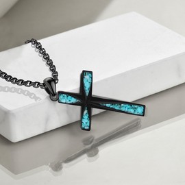 YAFEINI Black Cross Necklace 925 Sterling Silver Turquoise Cross Necklace Christian Jewelry Gifts for Women Men