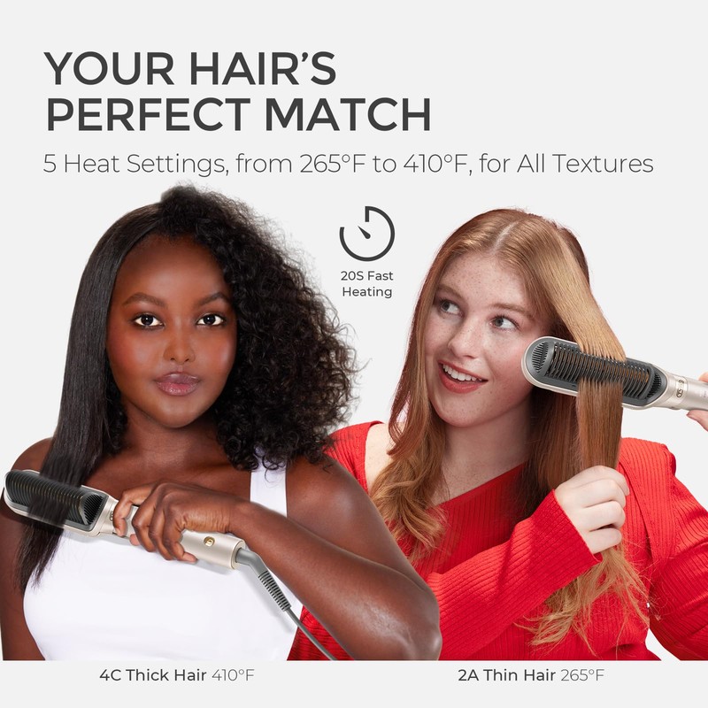 Flat Iron Hair Straightener Brush 2 in 1, 200M Ions