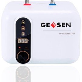 GEESEN Electric Hot Water Heater 120/240V Small Compact Tank Storage,Rv Tr 3.5 Gallon Trailer 1.5KW Kitchen Instant Under Sink Counter Cupboard, RV 1 PCs 16” Long 1/2”FIP Stainless Steel Water Hose
