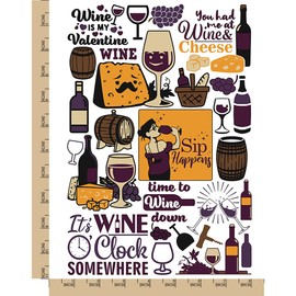 Wine Time Cheese Temporary Tattoo Water Resistant Fake Body Art Set Collection - Color (One Sheet)