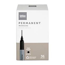 Office Depot Brand Permanent Markers, Fine Point, 100% Recycled, Black Ink, Pack of 36