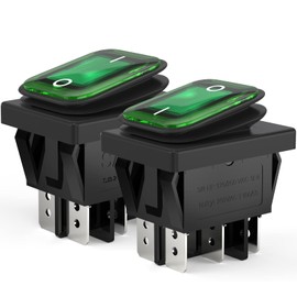 DIYhz 2 Pcs DPST 6 Terminal 2 Position ON/Off Snap in Waterproof Boat Rocker Switch Green Light AC 20A/125V 22A/250V Treadmill, Coffee Pot