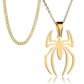 RZCXBS Spider Pendant Necklace Stainless Steel Lightweight Spider Charm Jewelry for Women (Two Golden Chain)