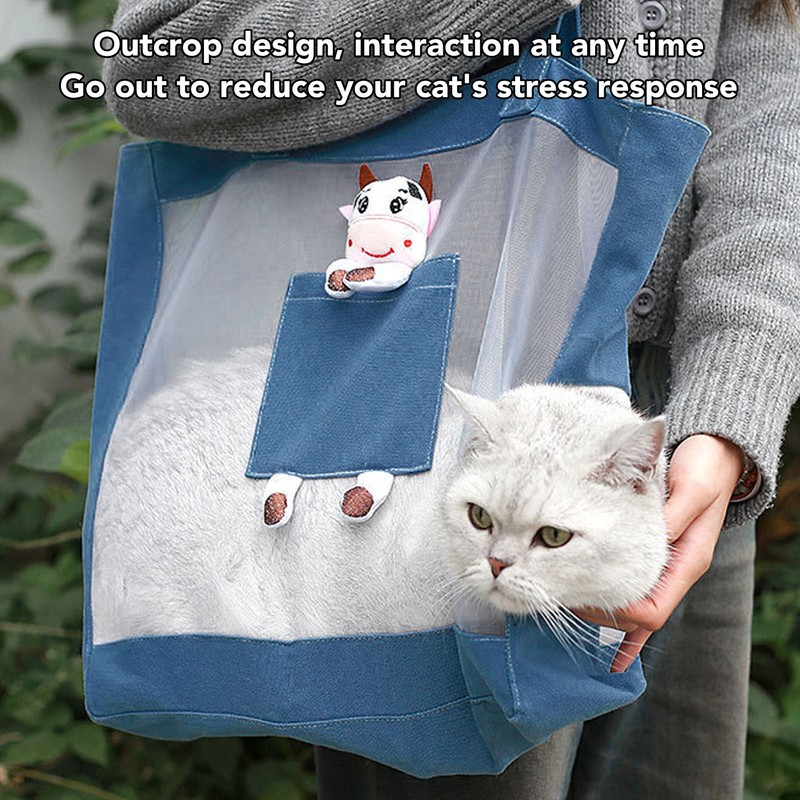 Cat Carrier Handbag Breathable Mesh Canvas Sturdy Soft Comfortable Traveling