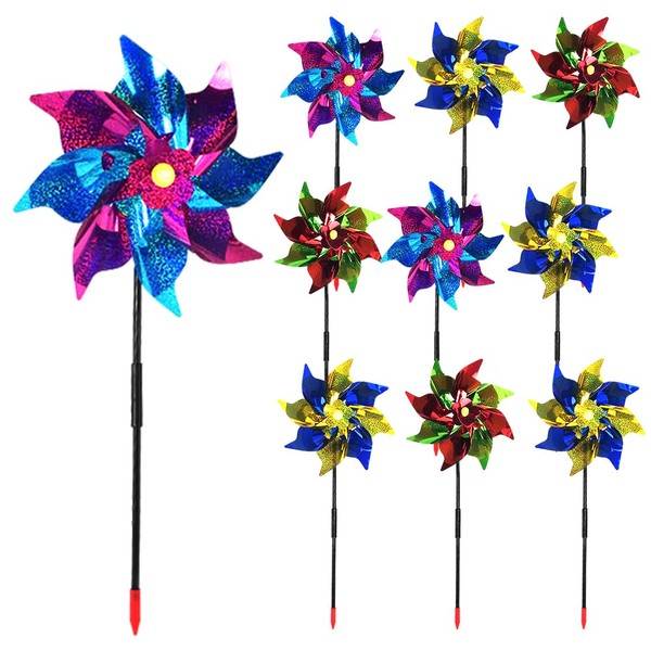 10 Pack Garden Pinwheels with Plastic Stakes | 20 inch