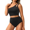 Two Piece High Waisted Swimsuits for Women - One Shoulder