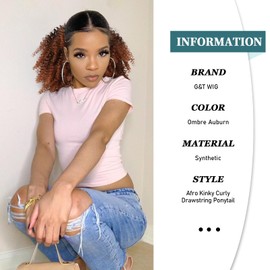 G&T Wig Afro Kinky Curly Drawstring Ponytail Extension for African Black Women Short Afro Puff Curly Synthetic Hairpieces for Daily (Ombre Auburn)