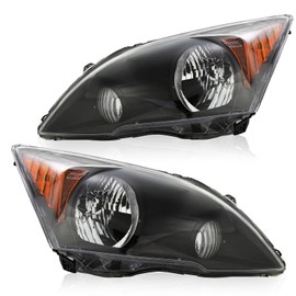 Headlight Assembly Compatible with Honda CR-V 2007 2008 2009 2010 2011,Halogen Headlamp Replacement Driver Passenger Side Black Housing Amber Reflector Clear Lens