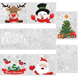 CCINEE 8 Sheet Christmas Snowflake Window Cling Stickers for Glass, Xmas Decals Decorations Holiday Snowflake Santa Claus Snowman Reindeer Decals for Party