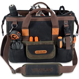 WELKINLAND 32-Pockets Waxed Canvas tool bag, Heavy-Duty Electrician tools bag, HVAC tool bags, Tool bag organizer, 16" Tools bag carrier for men, Tool bags for electricians