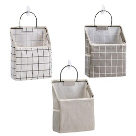 DRON TOOON Fabric Wall Hanging Storage Caddy Bag Over The Door Pouch Organizer for Bedroom Bathroom Kitchen (3Pack-A)…