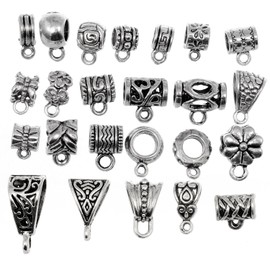 RUBYCA 24Pcs Mix Tibetan Silver Color Connectors Bails Beads fit European Charm Bracelet Pendant