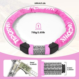 Topcrown Bike Chain Lock Upgrade Metal Digital Dials 3.2Ft Long High Security Heavy Duty Anti Theft, 5 Digit Combination Keyless Bicycle Lock for Bike/Electric Scooter/Ebike/Motorcycle(Pink)
