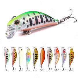 Minnow Lure Set, Sinking Minnow, 2.4 inches (6 cm), 0.16 oz (4.5 g), 10 Piece Set, Fishing Lure Set, Mountain Stream Trout Lure, Explosion Fishing, Minnow with Lip Double Hook, Sea Bass, Flounder, 2.4