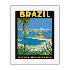 Brazil - Rio de Janeiro - Brazilian Information Bureau - Vintage Travel Poster by Waldomiro Gonçalves Christino c.1950s - Fine Art Rolled Canvas Print 16in x 20in
