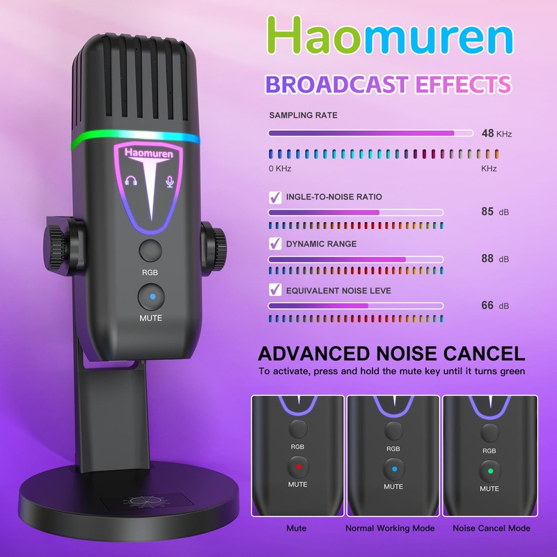Haomuren USB Microphone, Condenser Computer Mic for Podcasting,Streaming