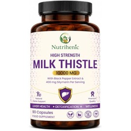 Milk Thistle High Strength 10000mg | 400mg Premium Silymarin per Capsule | 90-Day Supply | with Black Pepper | Vegan Herbal Food Supplement