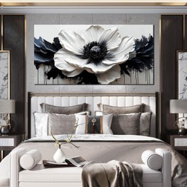 HUBOSKN Black and White Flower Wall Art for Bedroom - Large Canvas Wall Art Living Room - Floral Wall Decor for Teen Girls Size 29" x 59"