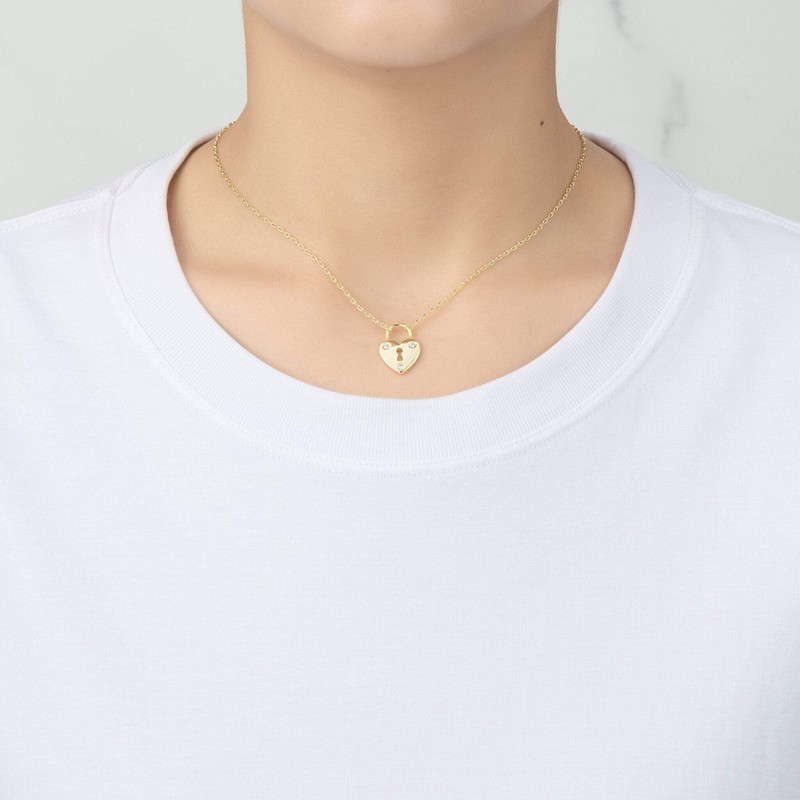 Philip Jones Gold Plated Heart Padlock Necklace Created with Zircondia®