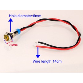 Gebildet 10pcs 6mm 1/4" AC/DC 12-24V LED Metal Indicator Light Waterproof Signal Lamp Pilot Dash Directional Car Truck Boat with Wire(Yellow)