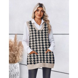 Zeagoo Tunic Sweaters for Women Sleeveless Sweater Vest V Neck Knitted Fall Tops with Pocket