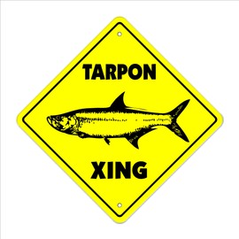 Tarpon Crossing Sign Zone Xing | Indoor/Outdoor | 20" Tall Plastic Sign flats fishing boat reel fisherman lover hobby lures