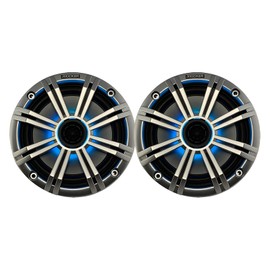 KICKER 6.5" 195 Watt Peak Power Marine OEM Replacement RGB Multicolor LED Boat Audio Speakers (Pair) with Silver Grilles