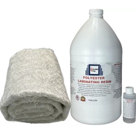 POLYMER WORLD Fiberglass Repair Kit 1 Gal of Polyester Resin .75x50x5 Yard Chopped Strand Mat