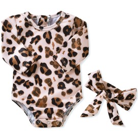 Newborn Infant Baby Girls Cheetah One Piece Long Sleeve Swimsuit Leopard Bathing Suit Swimwear Beach Wear NB