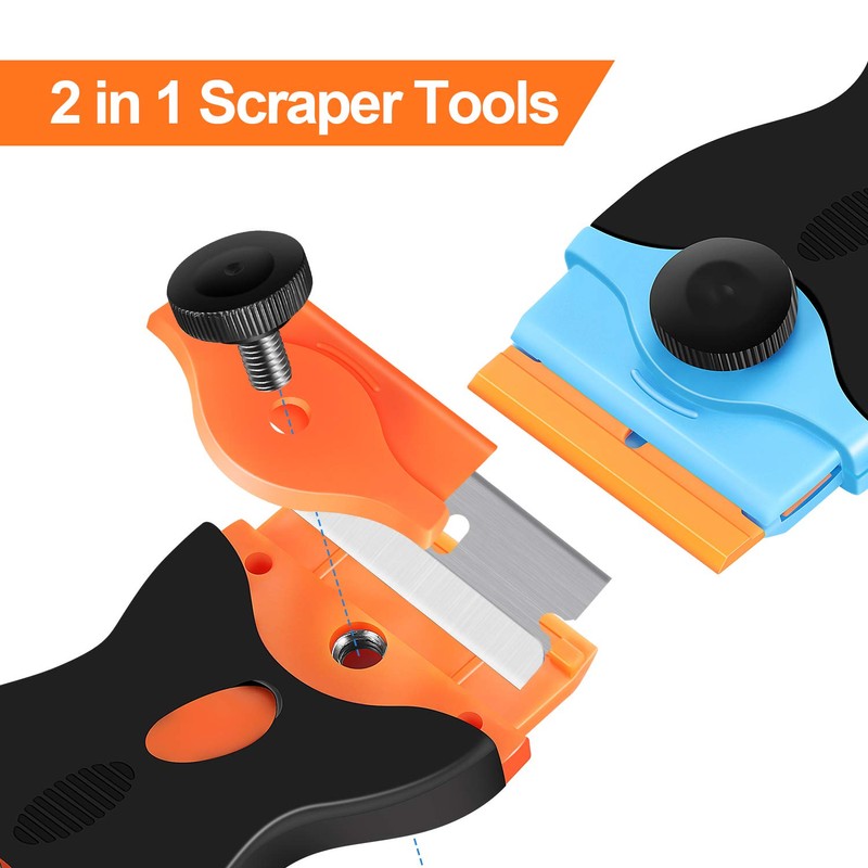 2PACK Razor Blade Scraper, 2-in-1 Scraper Tool with 12Pcs Plastic
