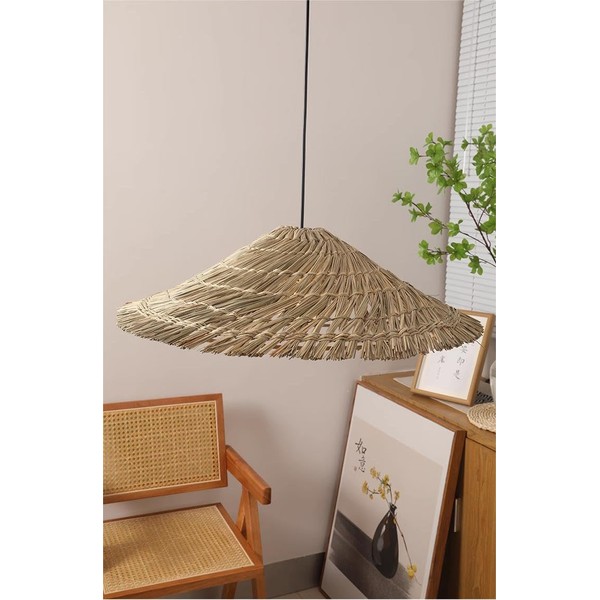 LIGHTLAND Rustic Style Conical Shade Pendant Light Restaurant Straw Rattan