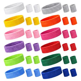 COMNICO 36 Pcs Neon Sweatbands Set, 80s 12 Colorful Sports Headbands and 24 Sweat Wristbands Elastic Sweat Wicking Tennis Bands Bulk for Men Women 80s 90s Party