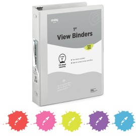 1 Inch 3 Ring Binder 1” Binder Grey Clear View Cover with 2 Inside Pockets, Colored School Supplies Office and Home Binders – by Enday