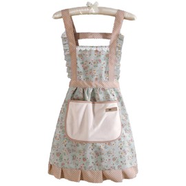 LHLZNB lovely aprons for women, Waterproof Bib Apron, kitchen apron，Hand Wipe Cooking Apron with Pocket Kitchen，Chef Women Men Apron for Home Kitchen Restaurant (Green Fragmented Flowers)