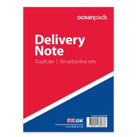 Ocean Pads Delivery Note Book Duplicate, A5 148 x 210mm, 2-Part Carbonless Paper (Product Ref. 69738)