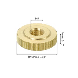 sourcing map Knurled Thumb Nuts, 6Pcs M5 x D16mm x H4mm Brass Flat Head Through Hole with Collar Flat Head Through Hole Round Knobs Fasteners for 3D Printer Parts, Machine Tools