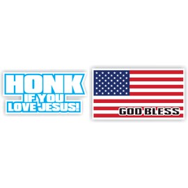 Honk If You Love Jesus God Bless American Flag Full Color Decal Sticker Jesus Saves Cross Christian God Bible Faith Family Truck US Flag