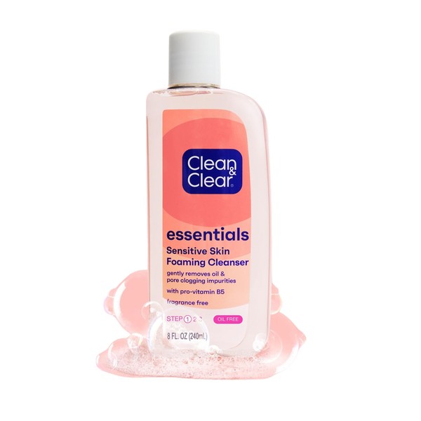 Clean & Clear Essentials Foaming Facial Cleanser, Oil-Free Daily Face Wash to Remove Dirt, Oil & Makeup, 8 fl. oz (Pack of 6)