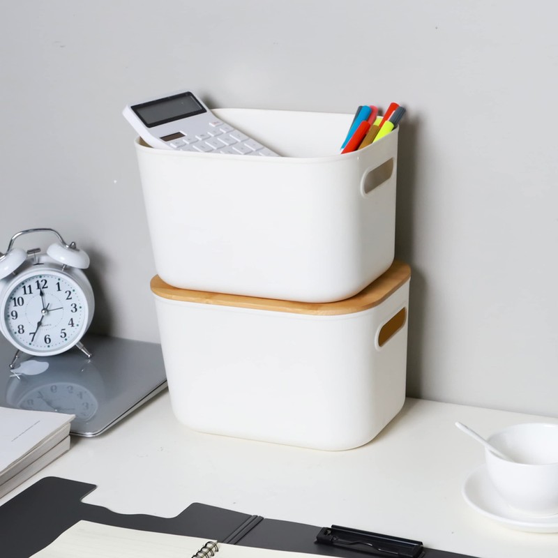 Citylife 4 PCS Storage Bins with Bamboo Lids Plastic Storage