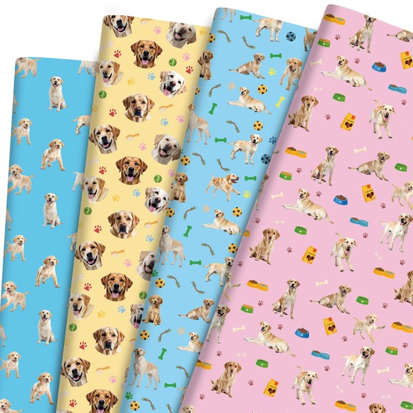 12 Sheets Dog Wrapping Paper - Paw Prints & Labrador