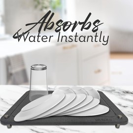 Stone Dish Drying Mat for Kitchen Counter, Absorbent Quick Drying with Non-Slip Feet - Heat Resistant ( 15.7 x 11.8 ) Diatomaceous Earth - Dark Gray